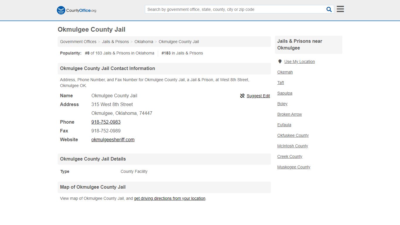 Okmulgee County Jail - Okmulgee, OK (Address, Phone, and Fax)